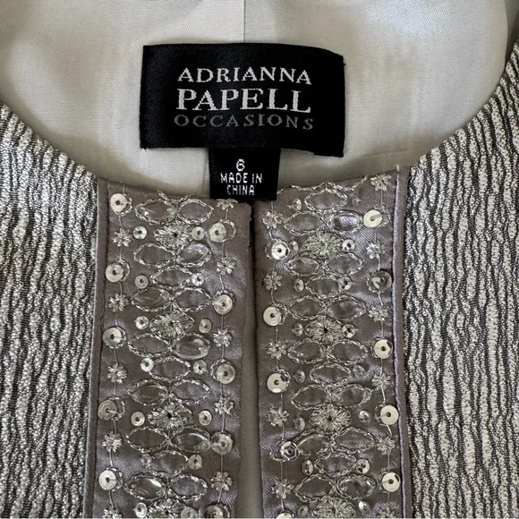Adrianna Papell Occasions Cropped Blazer Jacket Silver Grey Sz 6 Excellent Cond - Picture 6 of 9